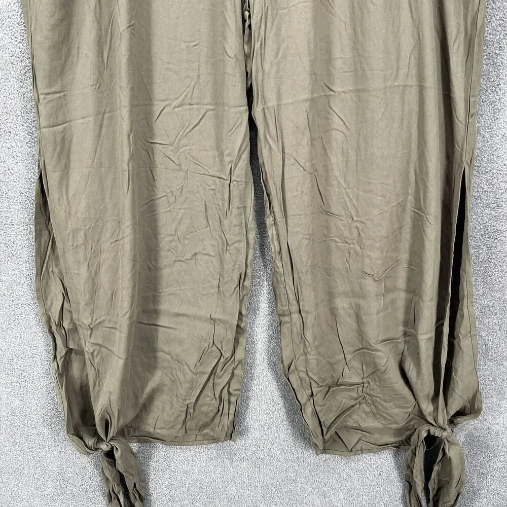 BLOOMCHIC Pants plus 2X 18 20 Green knotted split hem solid‎ pockets pull on